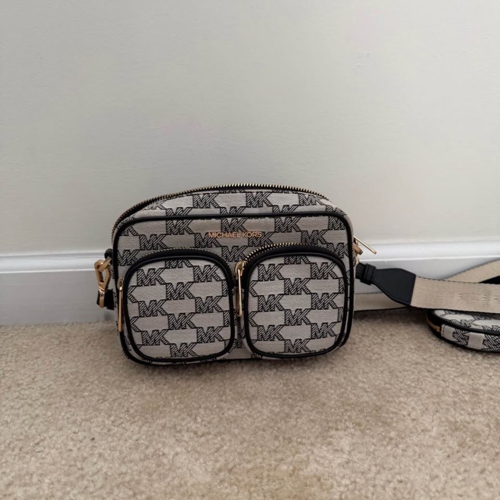 Michael Kors Cream and Black MK Logo Crossbody
